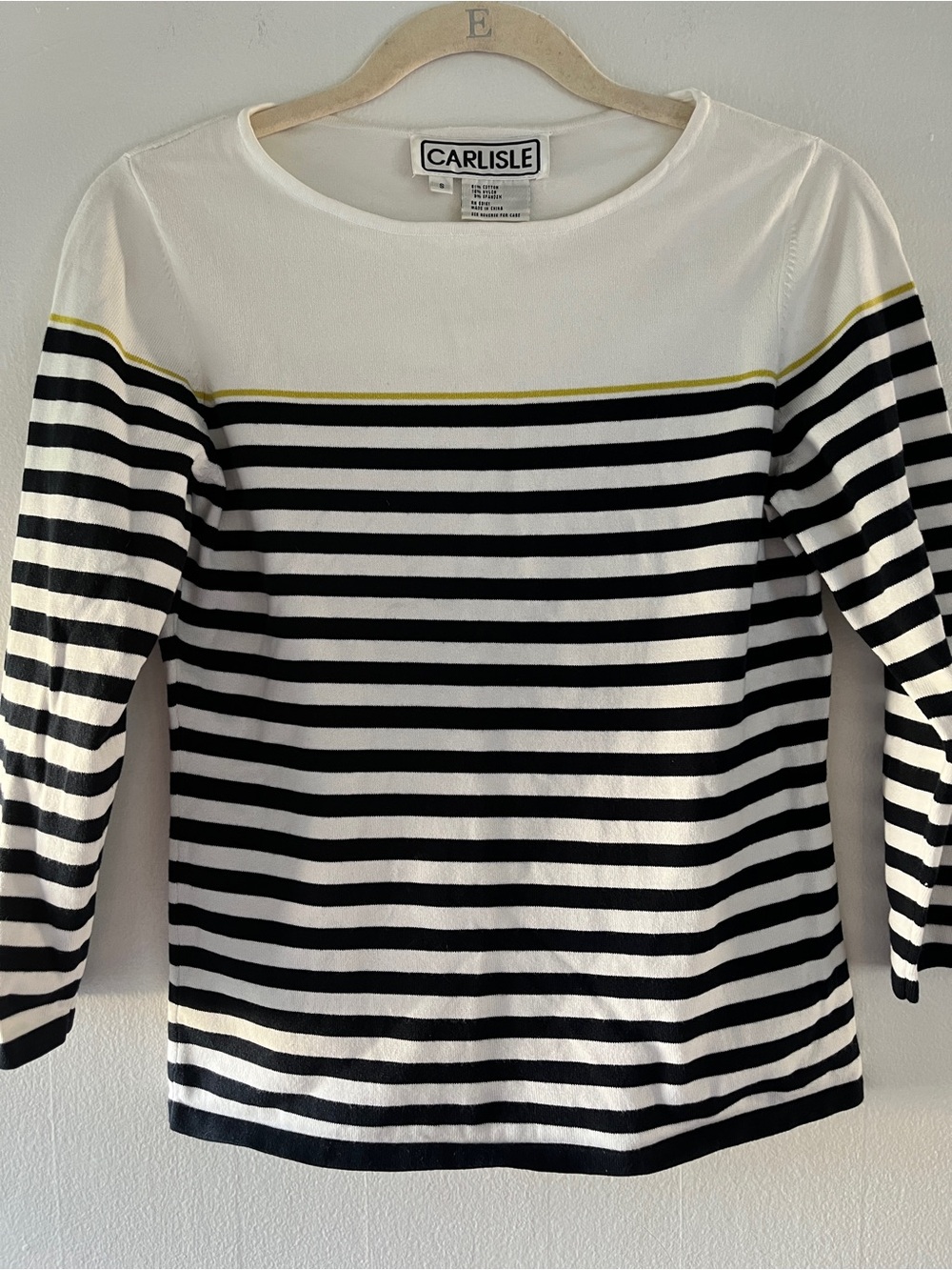 Vintage Carlisle Cream and Black Striped Top with Yellow Accent